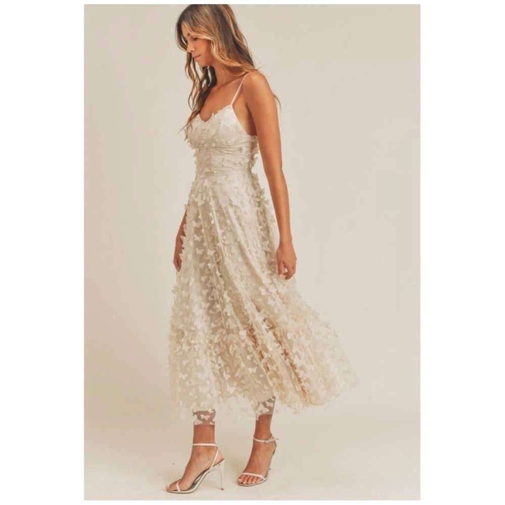 Ivory Floral Appliqué Midi Dress